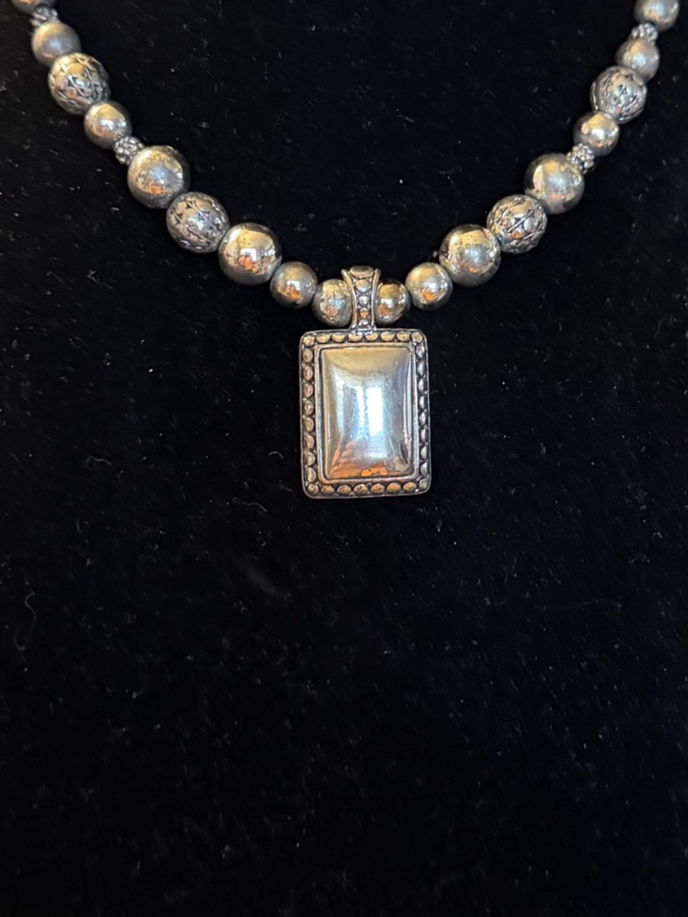 Sterling-Style Silver Rectangular Pendant Beaded Necklace - Women